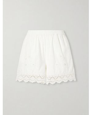 SKALL Tallulah Floral-Embroidered Organic Cotton And Linen-Blend Shorts - White