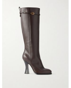 Burberry 100 Belted Leather Knee-High Boots - Brown