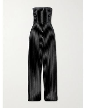 Alex Perry Crystal-Embellished Strapless Velvet Jumpsuit - Black