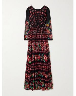 Saloni Blythe-B Knotted Floral-Print Crinkled Silk-Blend Chiffon Gown - Red