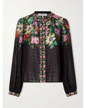 Sea Viktoria Embroidered Floral-Print Voile Blouse - Black