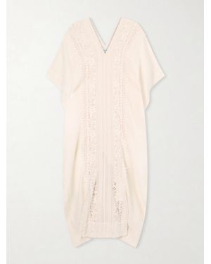Miguelina Brea Floral-Embroidered Linen Coverup - Natural