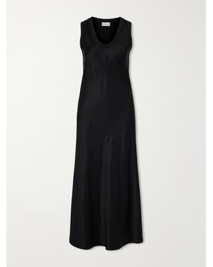 Ami Paris Ribbed-Knit Trimmed Satin Maxi Dress - Black
