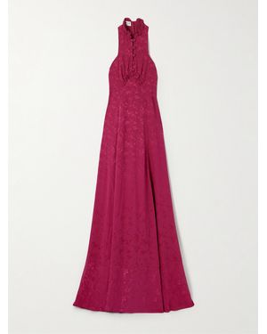 Maison Mayle Valentine Ruffled Silk-Jacquard Halterneck Maxi Dress - Pink