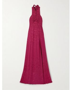 Maison Mayle Valentine Ruffled Silk-Jacquard Halterneck Maxi Dress - Pink