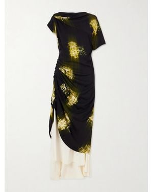 Proenza Schouler Antonella Tiered Printed Cady Maxi Dress - Black