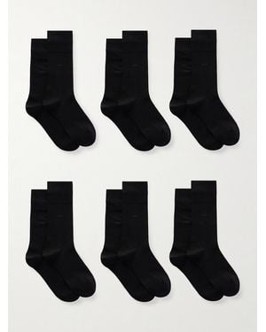 CDLP Set Of Six Intarsia Ribbed Organic Cotton-Blend Socks - Black