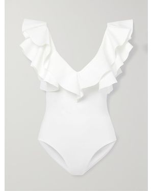 Maygel Coronel Net Sustain Santa Ruffled Swimsuit - White