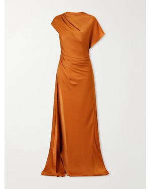 Marmar Halim Asymmetric Draped Satin Gown - Orange