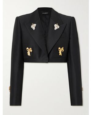 Dolce & Gabbana Cropped Embellished Wool And Silk-Blend Satin Blazer - Black