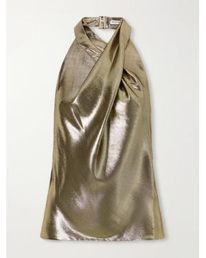 Balmain Silk-Blend Lurex Halterneck Top - Natural