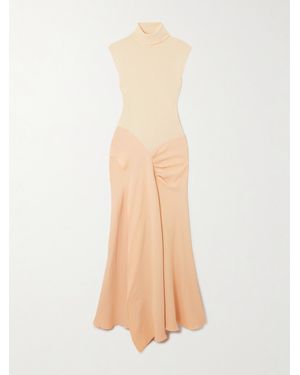 Victoria Beckham Asymmetric Draped Gathered Ribbed-Knit And Crepe Midi Dress - White