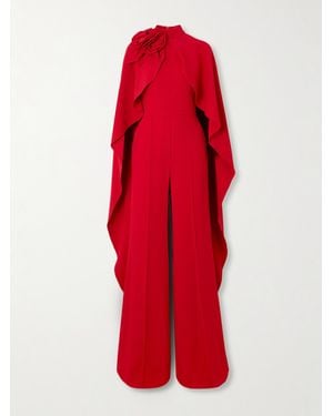 Elie Saab Appliquéd Cape-Effect Cady Jumpsuit - Red
