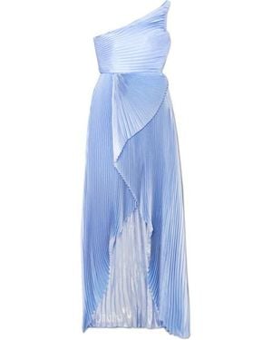 SemSem One-shoulder Asymmetric Pleated Silk And Lurex-blend Gown - Blue