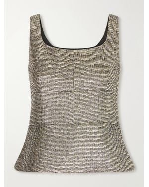 LIBEROWE Peplum Textured Metallic Jacquard Bustier Top - Brown