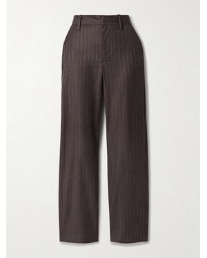 The Elder Statesman Pinstriped Wool And Cashmere-Blend Straight-Leg Trousers - Brown