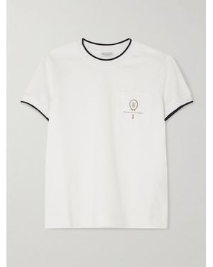 Brunello Cucinelli Tennis Piped Embroidered Cotton-Jersey T-Shirt - White
