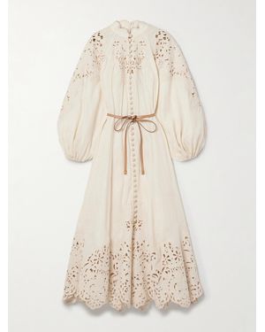 Zimmermann Wylie Belted Broderie Anglaise Linen Midi Dress - Natural