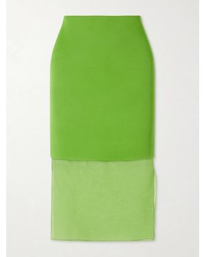 KHAITE Sybil Layered Frayed Satin-Crepe And Organza Midi Skirt - Green