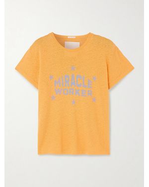 Mother The Sinful Printed Cotton And Linen-Blend Jersey T-Shirt - Orange
