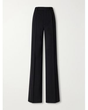 Saint Laurent Striped Wool Wide-Leg Trousers - Black