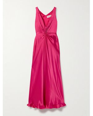 Saloni Fia Twist-Front Silk-Satin Maxi Dress - Pink