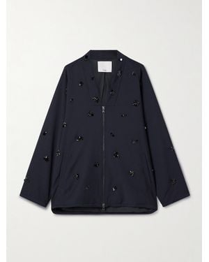 Tibi Tropical Embellished Woven Bomber Jacket - Blue