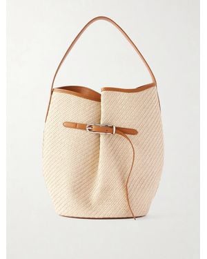 Liffner Buckled Leather-Trimmed Woven Raffia Shoulder Bag - Natural