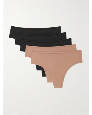 Skims Fits Everybody Thong 5-Pack – Onyx And Sienna – Set Aus Fünf Strings - Schwarz