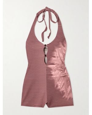 Siedres Yanu Printed Striped Jersey Halterneck Playsuit - Red