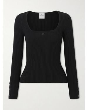 Courreges Haut En Mailles Côtelées À Broderie - Noir