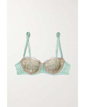I.D Sarrieri Net Sustain Lumiere Du Soleil Organic Silk-Blend Satin And Embroidered Tulle Underwired Soft-Cup Bra - Green