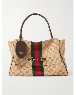 Gucci Paparazzo Leather-Trimmed Canvas Shoulder Bag - Natural