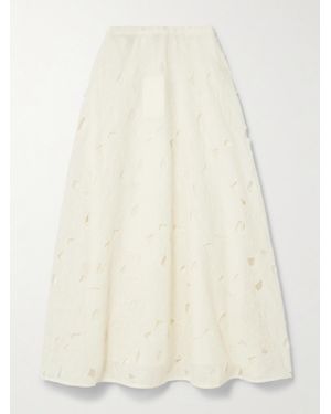 Ulla Johnson Caro Embroidered Cotton-Voile Midi Skirt - Natural