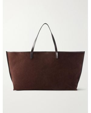 STAUD Christos Large Leather-Trimmed Suede Tote Bag - Brown