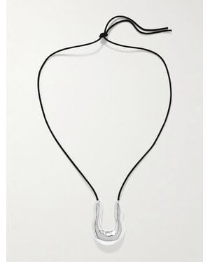 AGMES Large Wishbone Suede And Sterling Necklace - Natural
