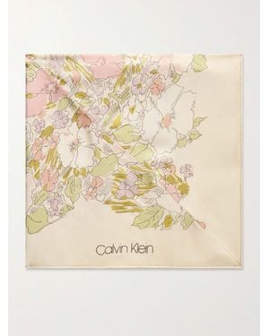 Calvin Klein Lorelai Floral-Print Silk-Twill Scarf - Natural