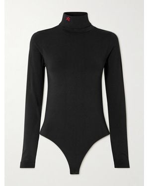 Perfect Moment Embroidered Jersey Turtleneck Bodysuit - Black