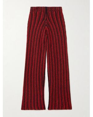 The Elder Statesman Nora Lite Open-Knit Cotton Wide-Leg Pants - Red