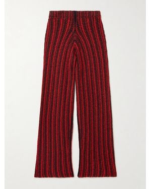 The Elder Statesman Nora Lite Open-Knit Cotton Wide-Leg Pants - Red