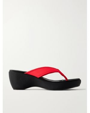 STAUD Remy Woven Wedge Sandals - Red