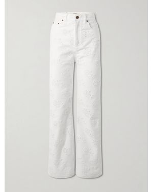 Chloé High-Rise Straight-Leg Broderie Anglaise Organic Jeans - White