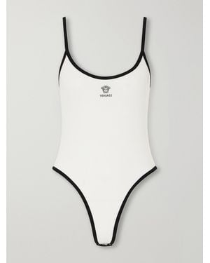 Versace Logo-Embroidered Ribbed Cotton Bodysuit - Natural