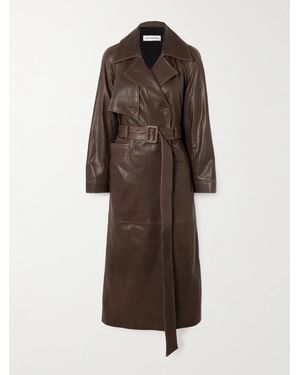 Nour Hammour Valetta Double-Breasted Belted Leather Trench Coat - Brown