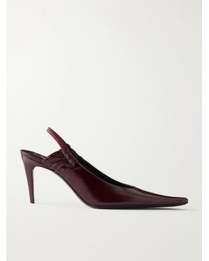 Saint Laurent Anne-Marie 75 Ruched Leather Slingback Pumps - Brown