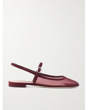 Gianvito Rossi Suede-Trimmed Mesh Slingback Flats - Red