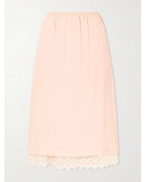 Simone Rocha Layered Lace-Trimmed Crepe De Chine Midi Skirt - Pink