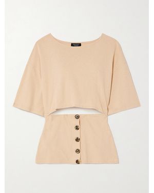 A.W.A.K.E. MODE Button-Embellished Cutout Organic Cotton-Jersey T-Shirt - Natural