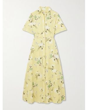 Erdem Midi-Hemdblusenkleid Aus Baumwollseersucker Mit Blumenprint - Gelb