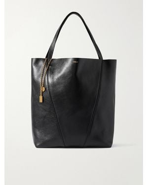 Chloé Spin Embellished Panelled Textured-Leather Tote - Black